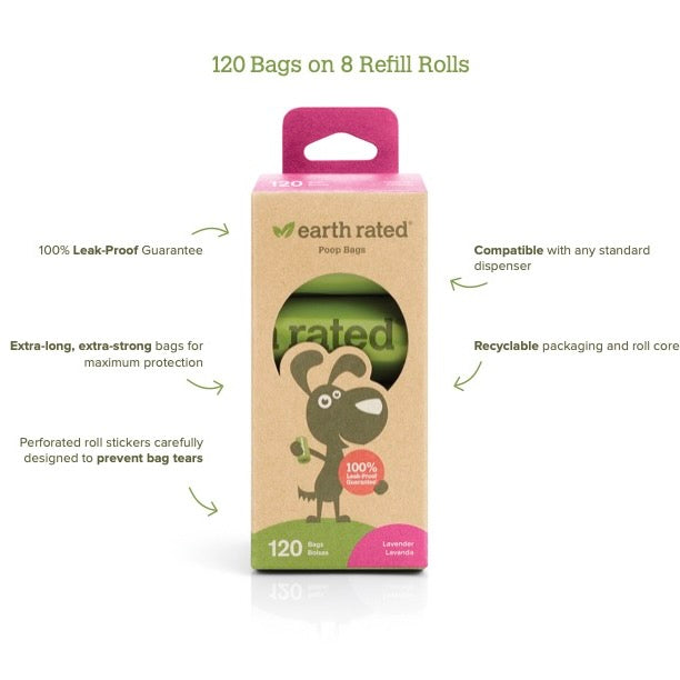 Poo bags biodegradable Earth rated 8 rolls of 15 pieces (120 pieces)