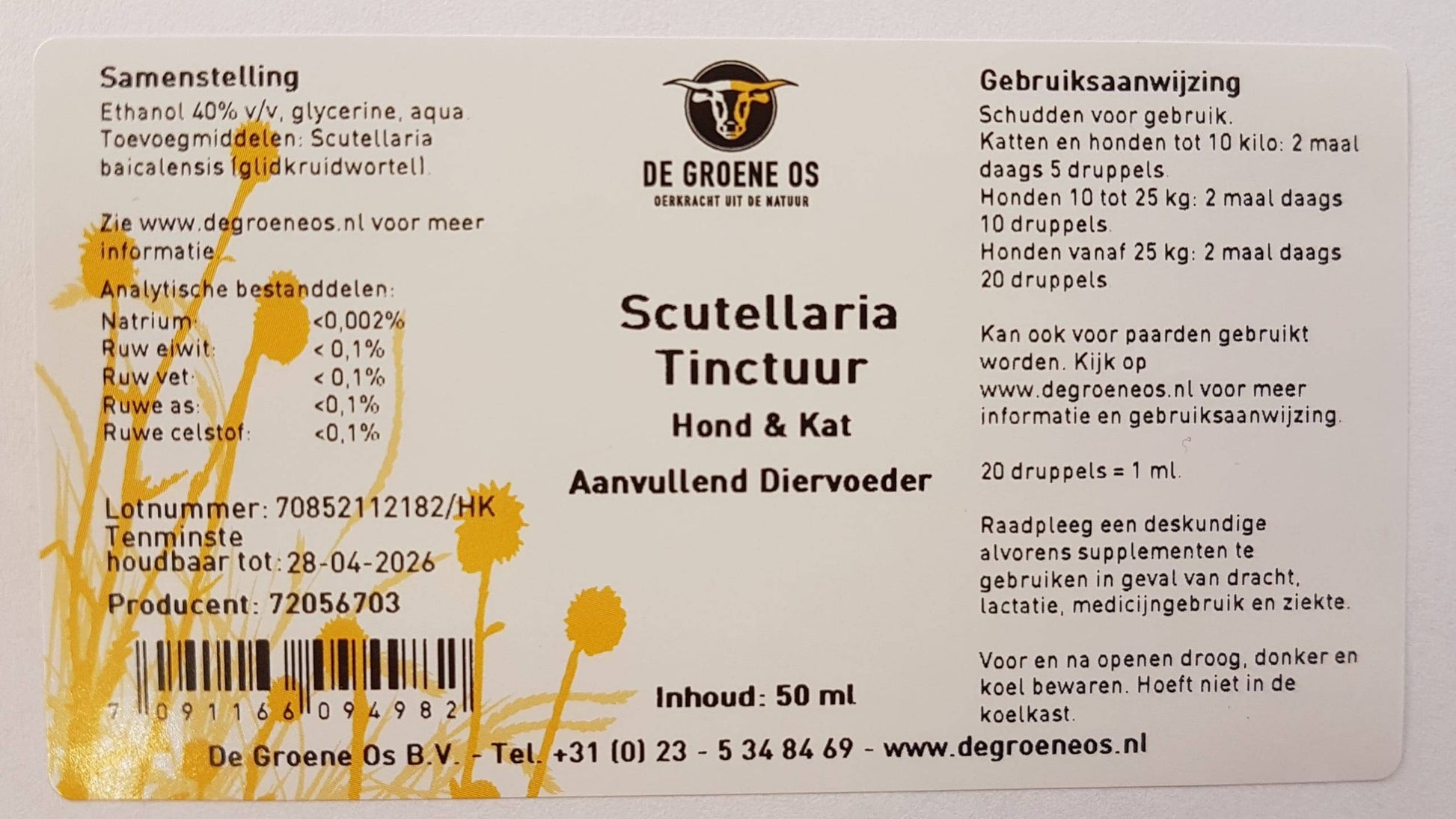 Scutellaria Tinctuur 50ml de Groene Os - Dog Guardian